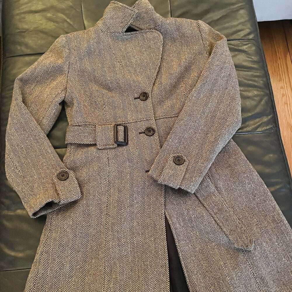 VTG Tailored Flare Fit Herringbone Tweed Wool Blend Coat. Merona, Women's Medium
